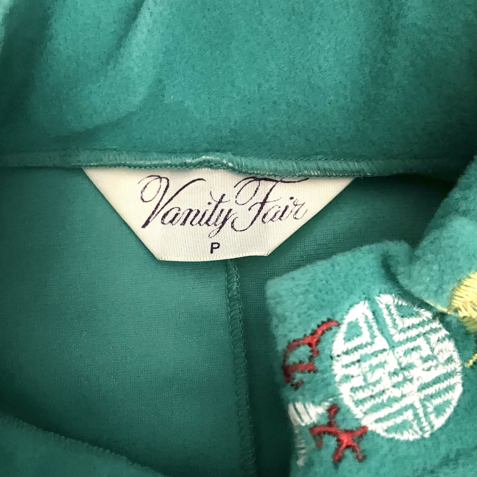 VTG Vanity Fair Shevelva Jungle Jade Short Embroidered Dressing Gown Fits XS/S