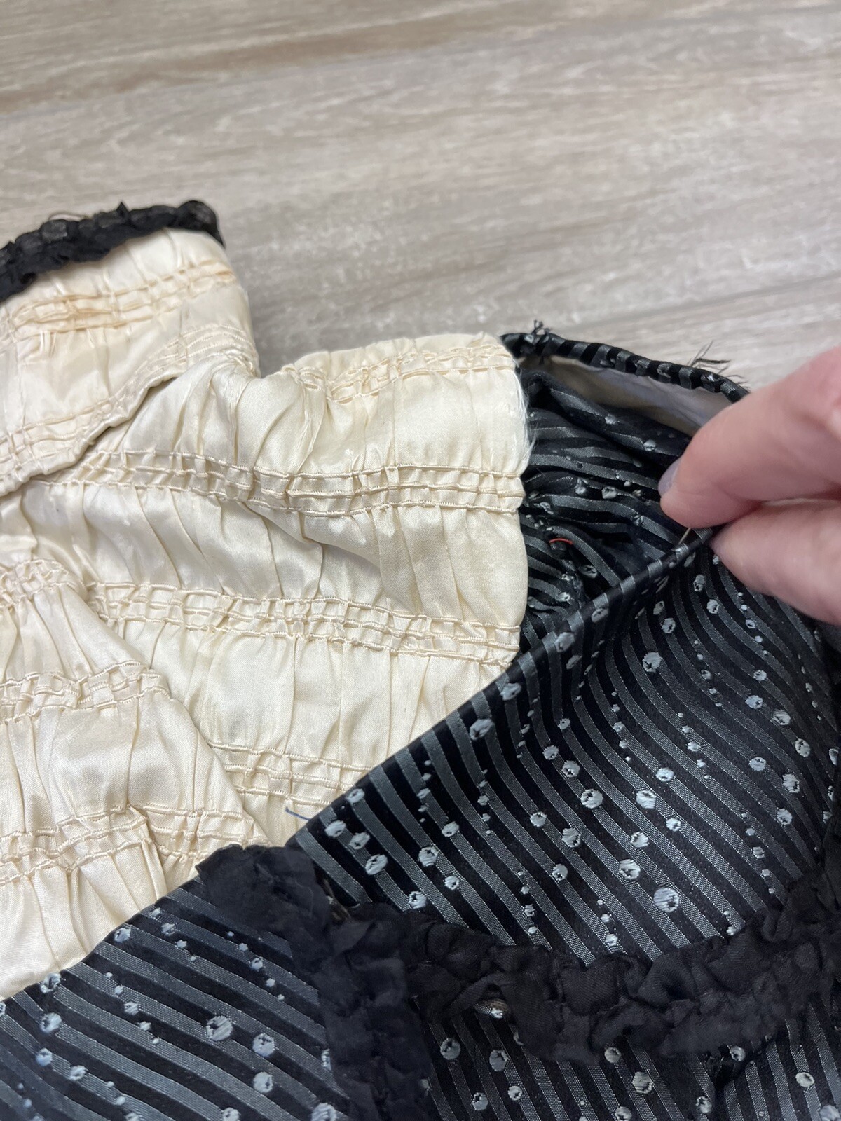 Antique Victorian Black Silk Jacquard Bodice Stripes and Bubble Pattern AS IS