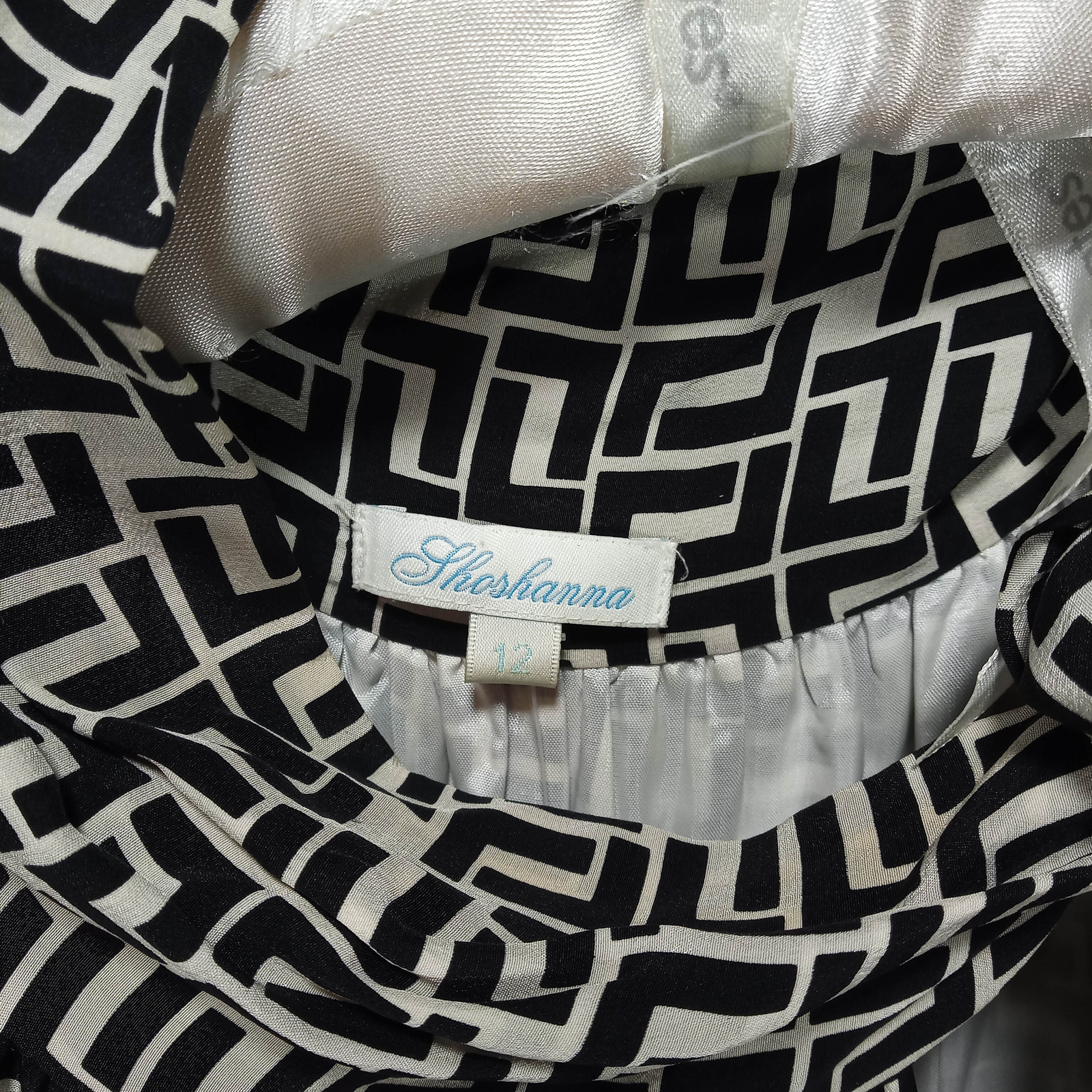 1960s Vintage Black White Abstract Print Silk Dress by Shoshanna