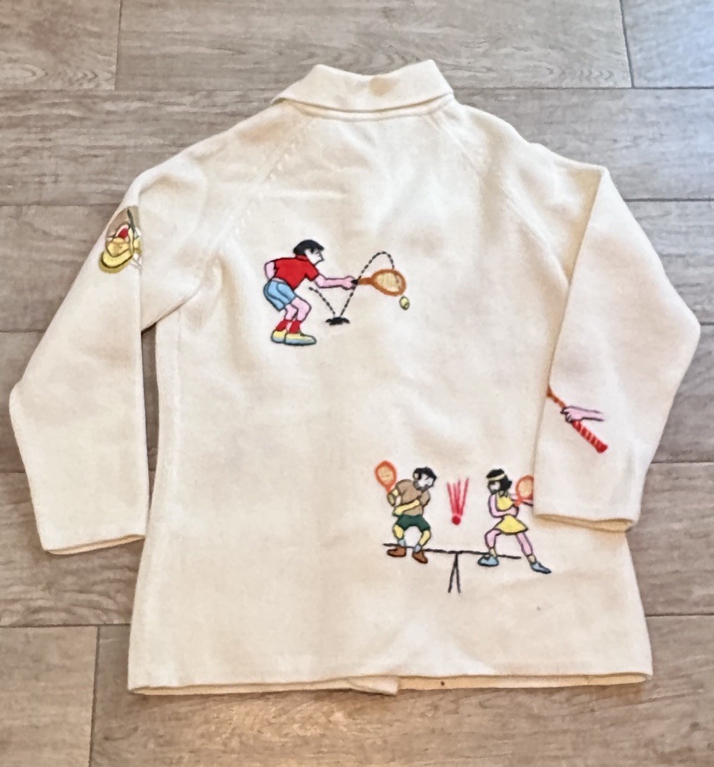 Vintage 70’s Andreno Argenti Embroidered Knit Sweater Cardigan Tennis Pickleball