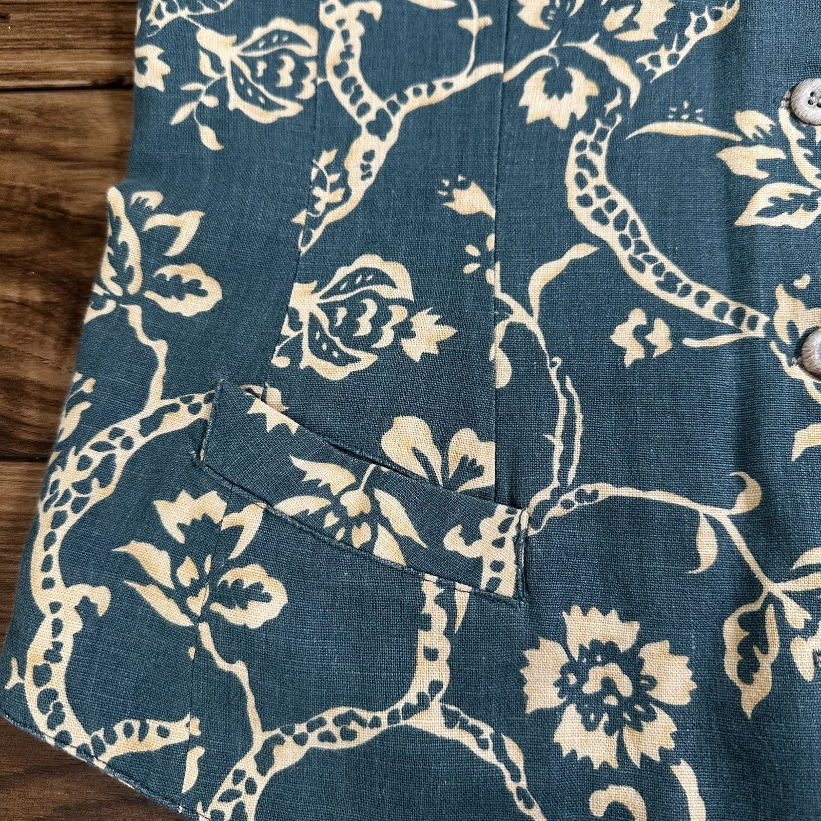 Vintage Telluride Clothing Co. Vest Floral Green White Linen Layer Western L