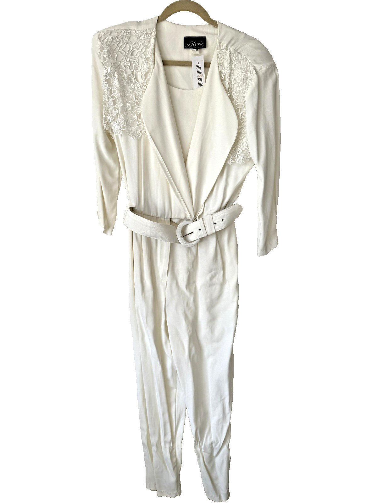 Vintage 1980s Alexis Fashions White Jump Suit with Belt
