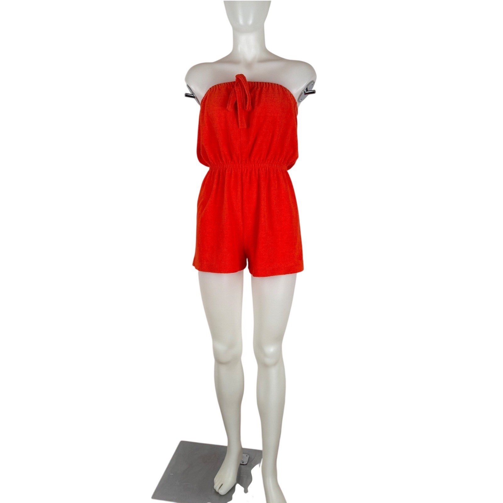 Vintage JCPenney Loungewear Terry Cloth Romper Strapless Orange Red Large 70s