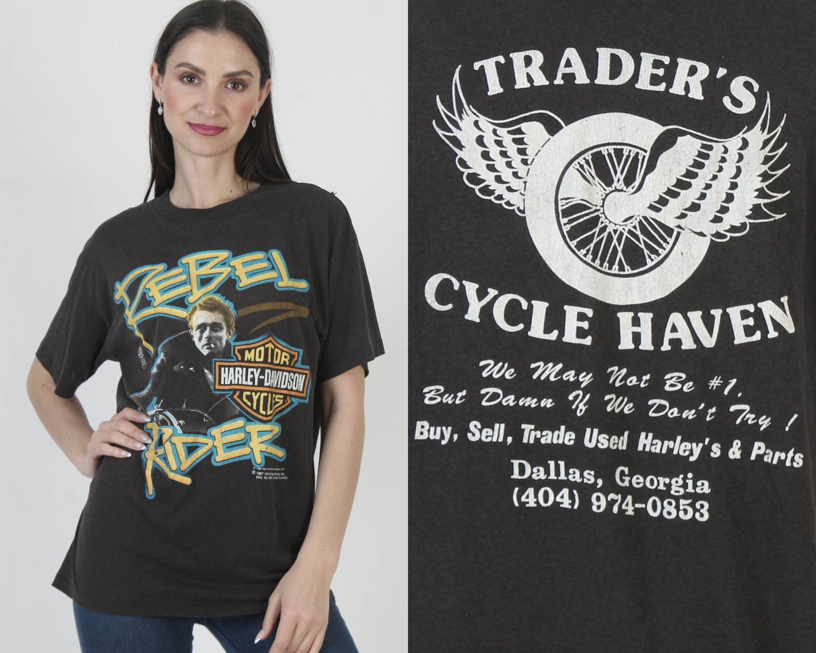Vtg Harley Davidson James Dean T-Shirt Motorcycle Dealer Rebel Rider Biker Tee L