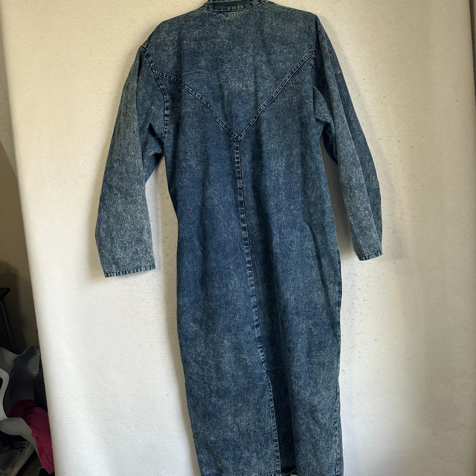 Vintage 80’s 90s Acid Wash Jean denim Trench coat long Western Indy Woman’s M