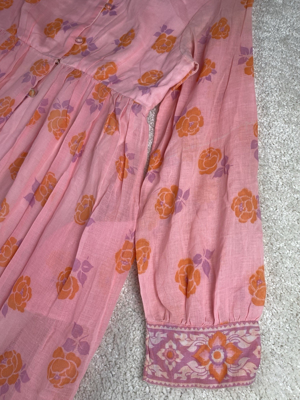 VTG Gilligan O’Malley Nightgown Robe M High Neck Long Sleeves Pink Floral Cotton