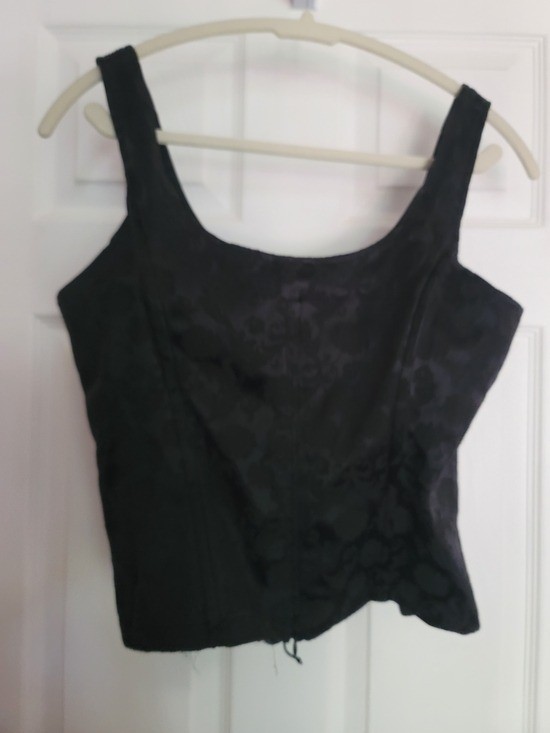 Vintage Frederick’s of Hollywood Black Jacquard Lace-Up Bustier Corset Top Sz L