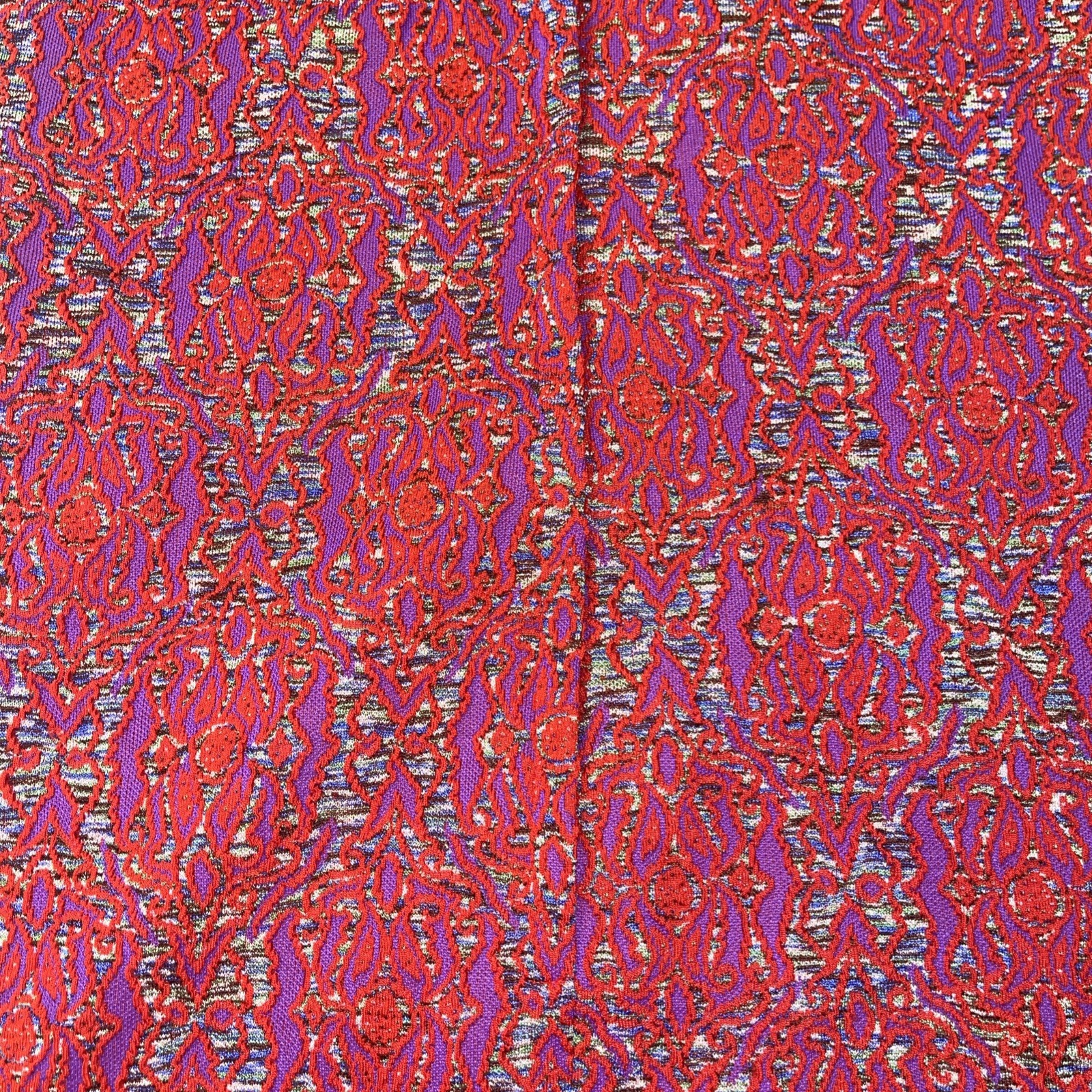 VTG 1960s Mod Dress Handmade Red Purple Abstract Retro Short Sleeve Midi Length