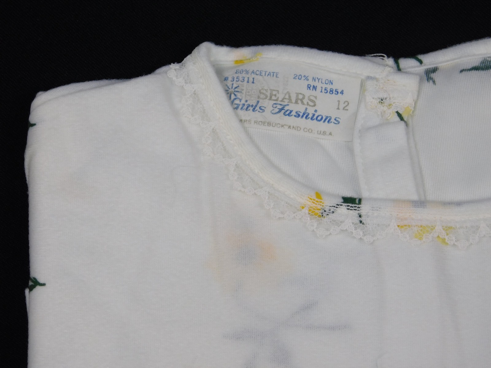 NIP Girl’s 2 Pcs Vtg Sears 1960’s White & Yellow Flowers Pajamas Sz 12