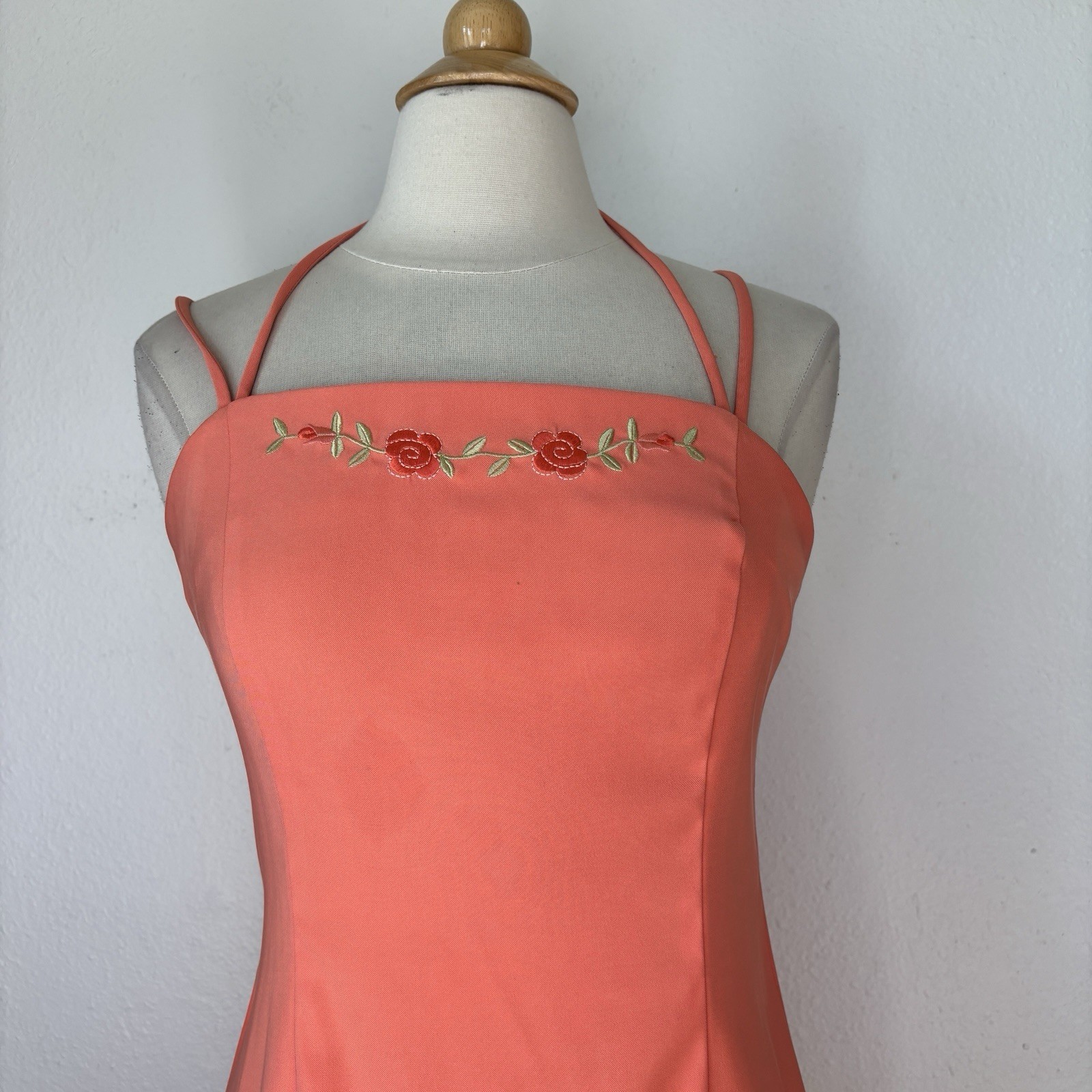 Vintage 90s City Triangles Salmon Pink Fitted Floral Mini Dress Sz 9/10