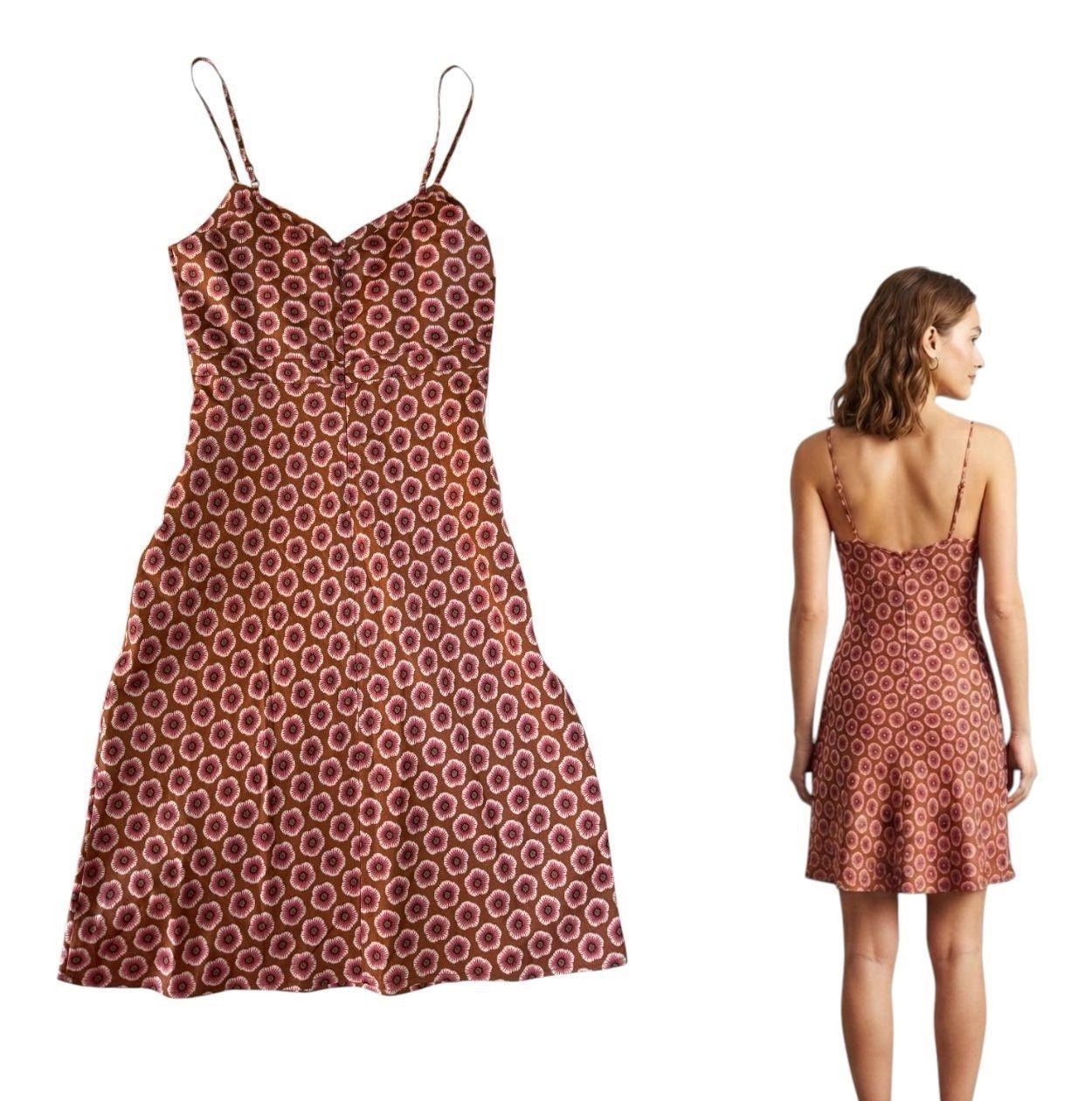 GAP Women’s Slip Dress Size 10 V-Neck Floral Brown Pink Spaghetti Straps