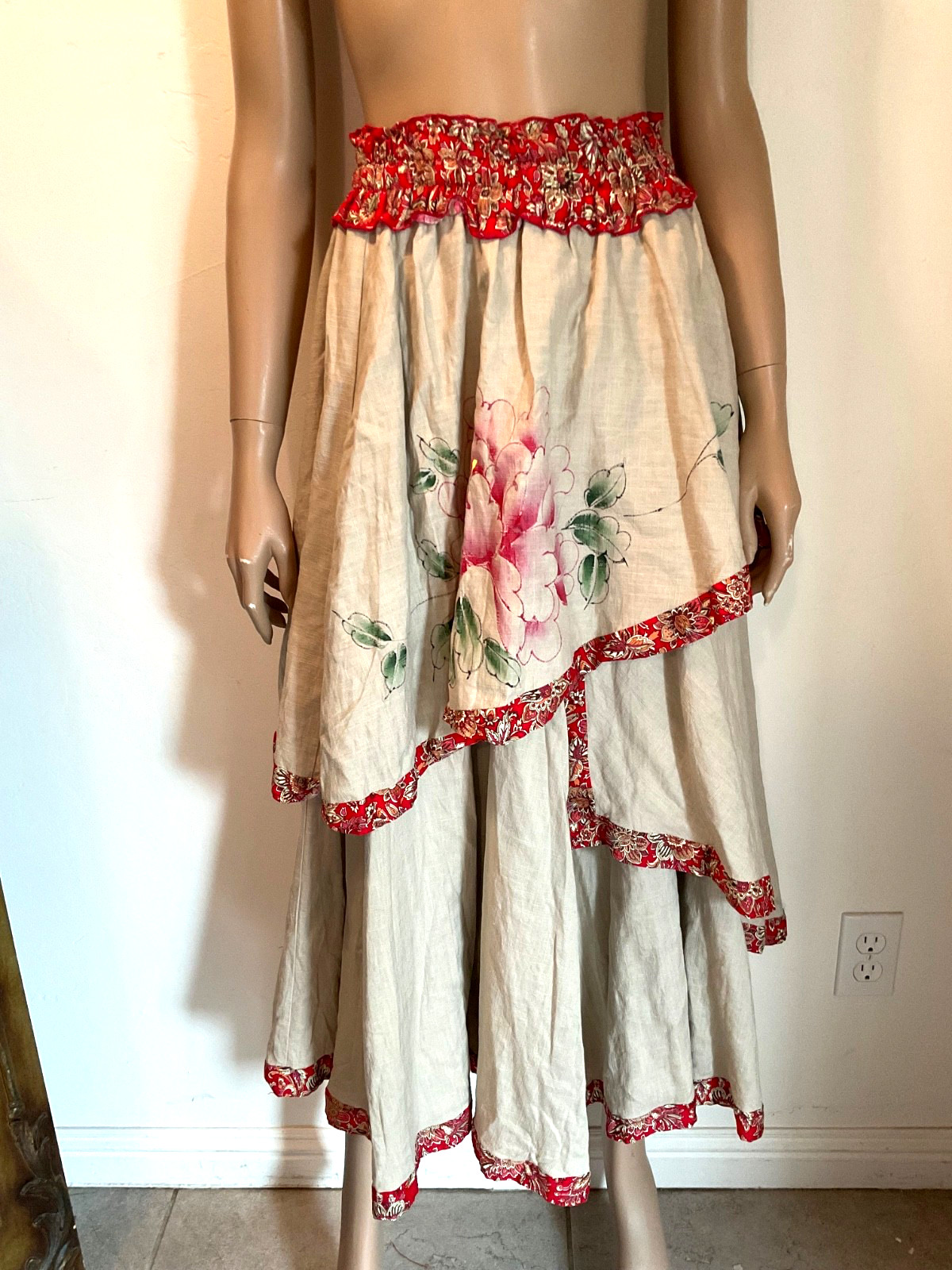 Vintage 1940s Hand painted Skirt CottageCore Boho Festival Maxi Original