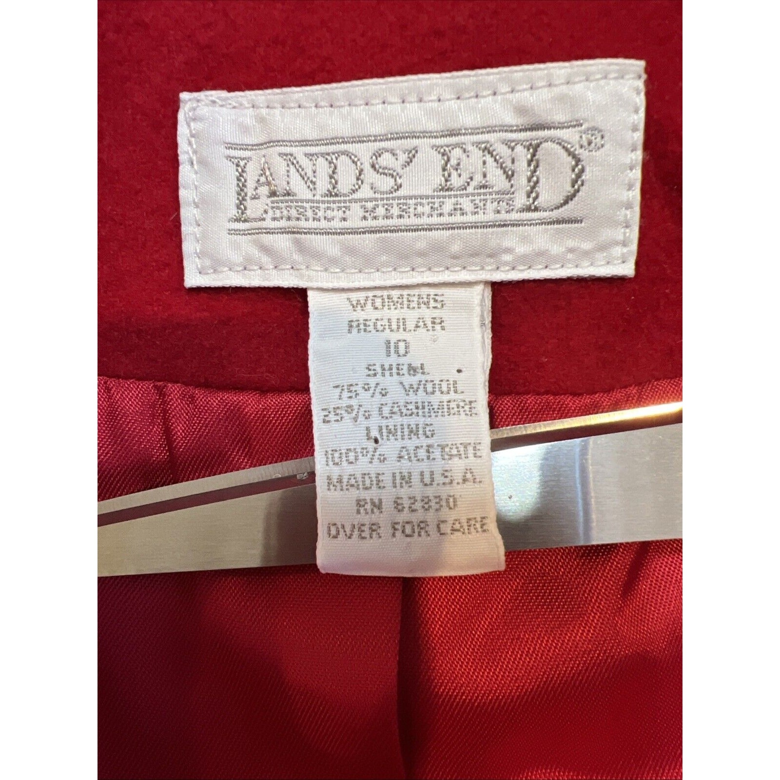 Lands’ End Wool Cashmere Blazer 10 Red Single Button Pockets Long Y2K USA
