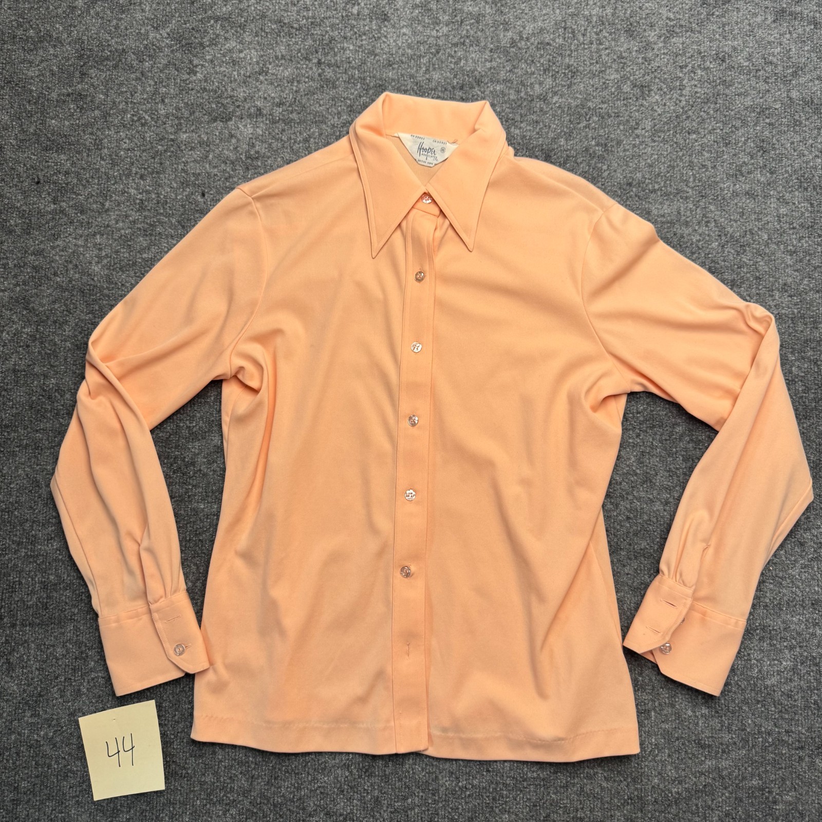 „Vintage 70s Hooper Associates Peach Dagger Collar Blouse Shirt Large L Hong Kon