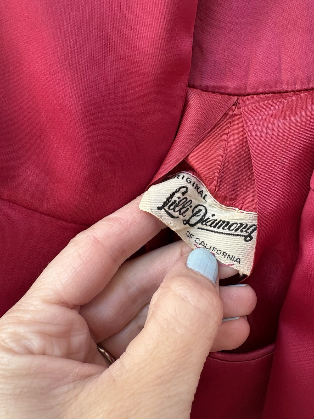 VTG Lilli Diamond Red Satin Dress Matching Evening Coat Oversized Size 4 FAIR