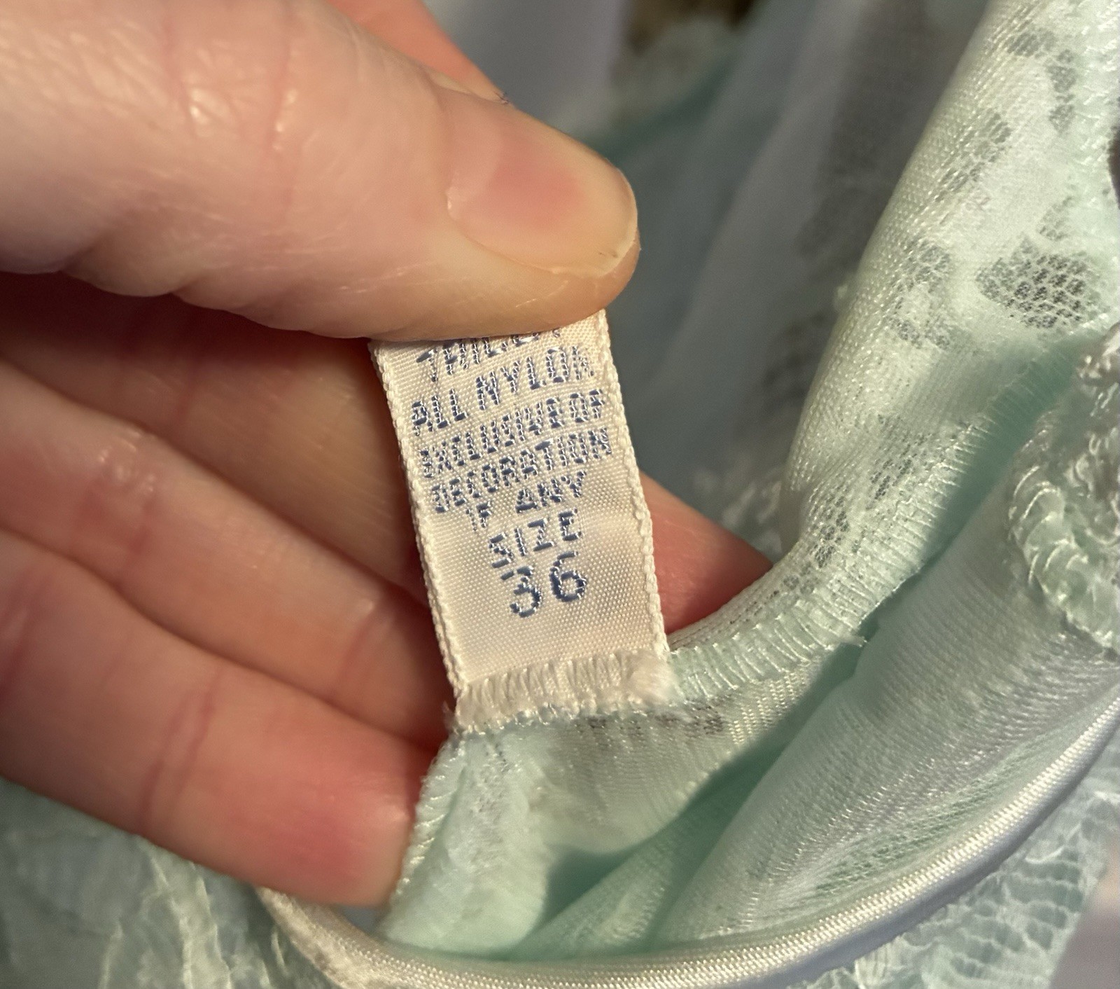 Vintage Vanity Fair Lace Tank Top Long Sheer Nightgown Bra Size 36 Mint Green