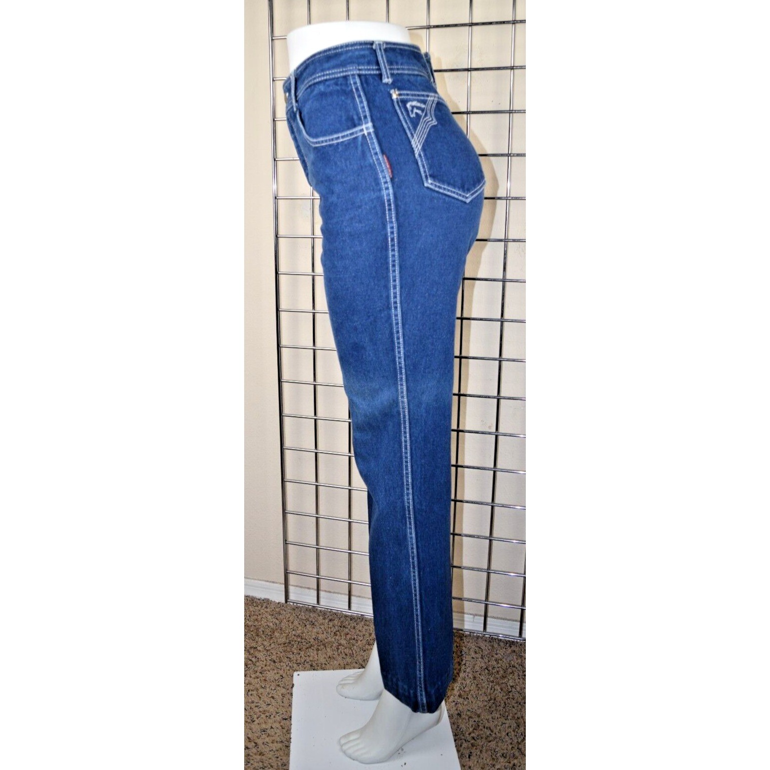 Vintage Jordache Jeans Size 28X28 80s Blue White Stitch High Rise Straight Leg