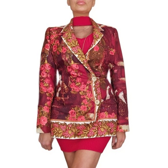 Vintage Gianni Versace for Genny 100% Silk Red Baroque Blazer Jacket