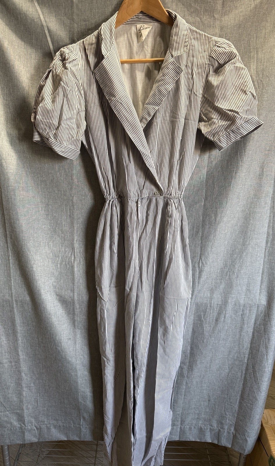 Vintage 80s White & Blue Striped Jumpsuit BYER TOO Size 9 USA