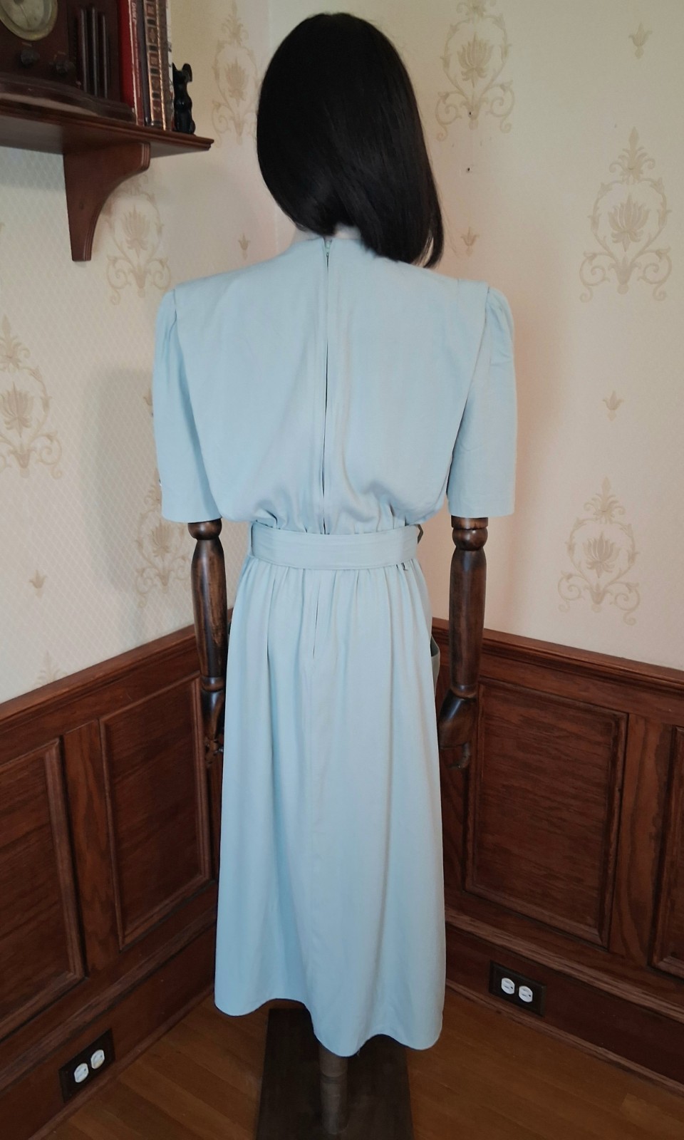 Vintage 1980s SL Fashions Green Lace Collar Cottagecore Secretary Dress w/Belt