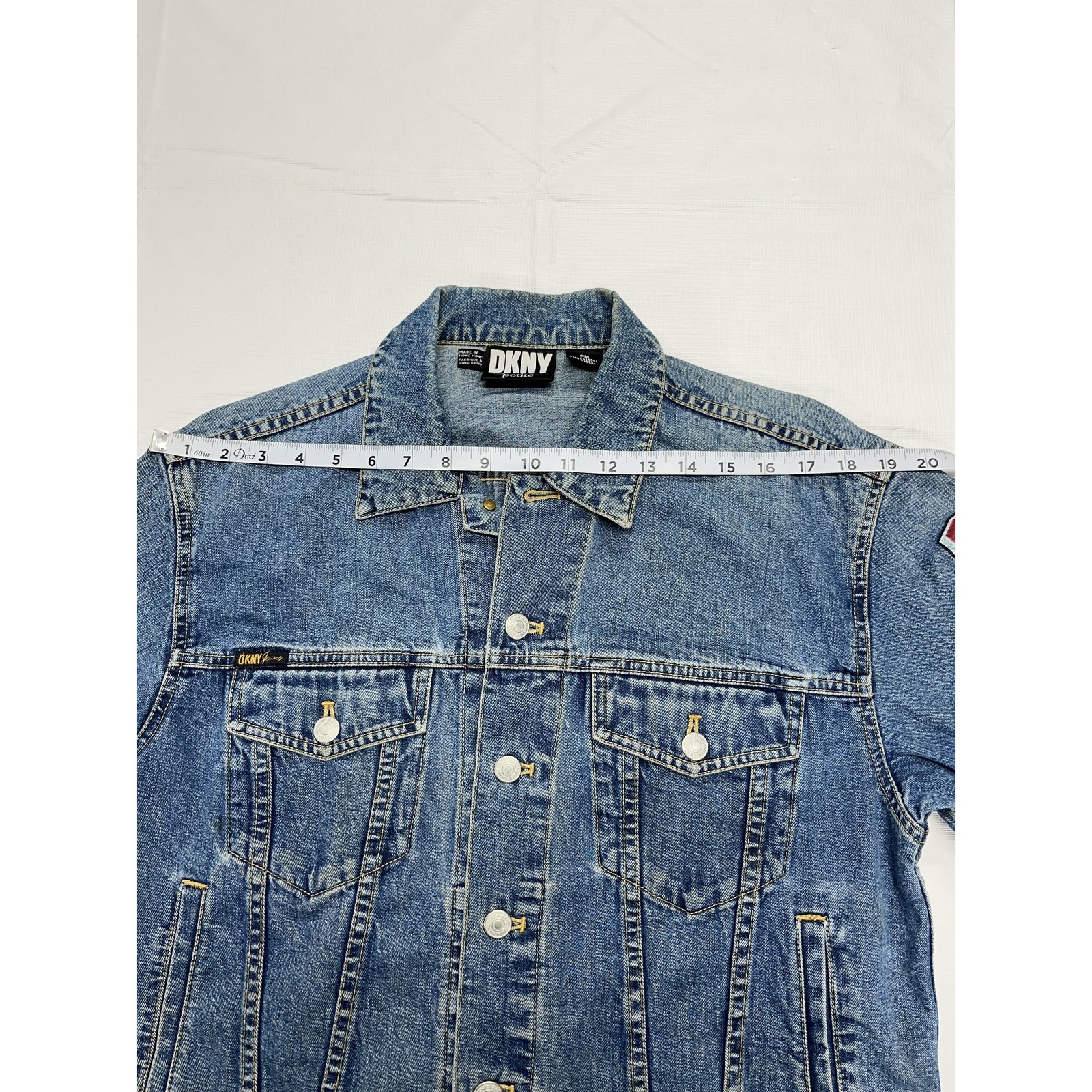VTG DKNY Spellout Logo Womens’ Blue Jean Petite Button-Up Denim Jacket Size PM