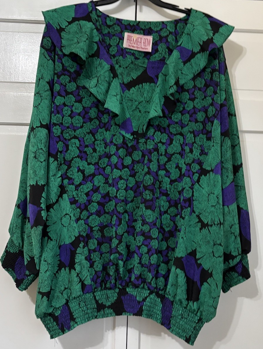 Vintage PREMIER ROW by MARILYN THELEN Purple & Green Ruffle blouse/top, Size 4X