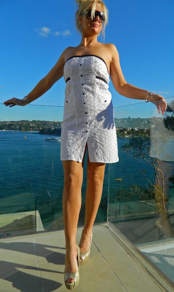 VINTAGE Bardot Resort Glam Flirty Pin Up Sexy Strapless Dress