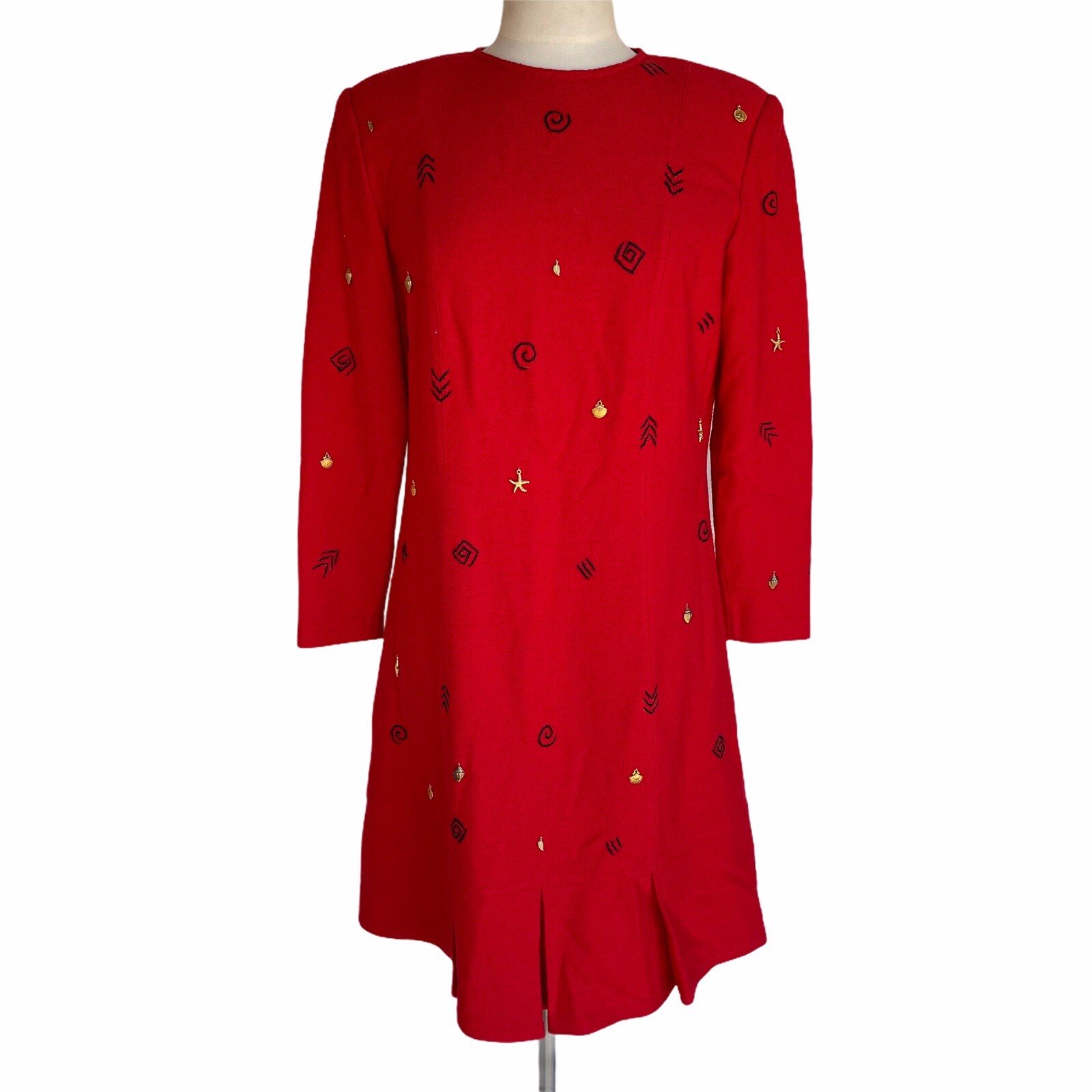 Vintage CIAO LTD Knit Dress Women’s Size M Red Long Sleeve Zip Seashells