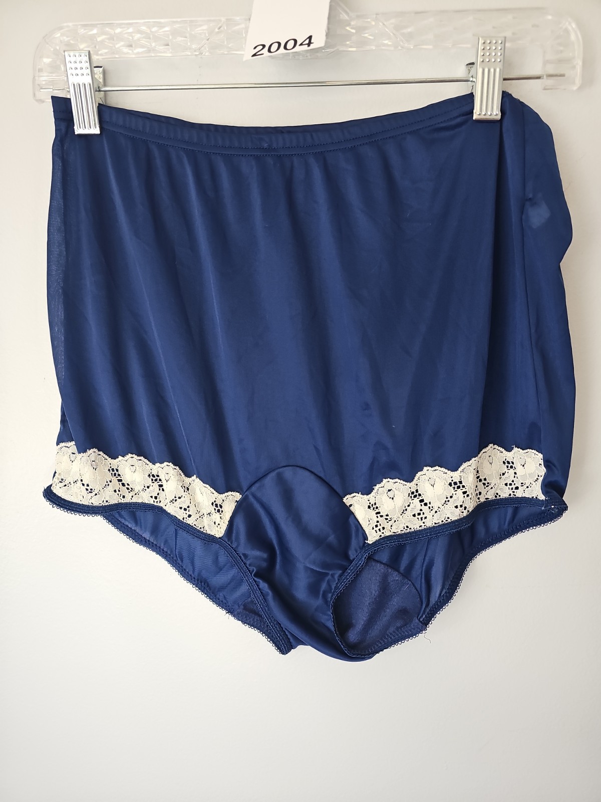 Vintage Vanity Fair Nylon Tricot Royal Blue Panties White Satin Lace Size 6