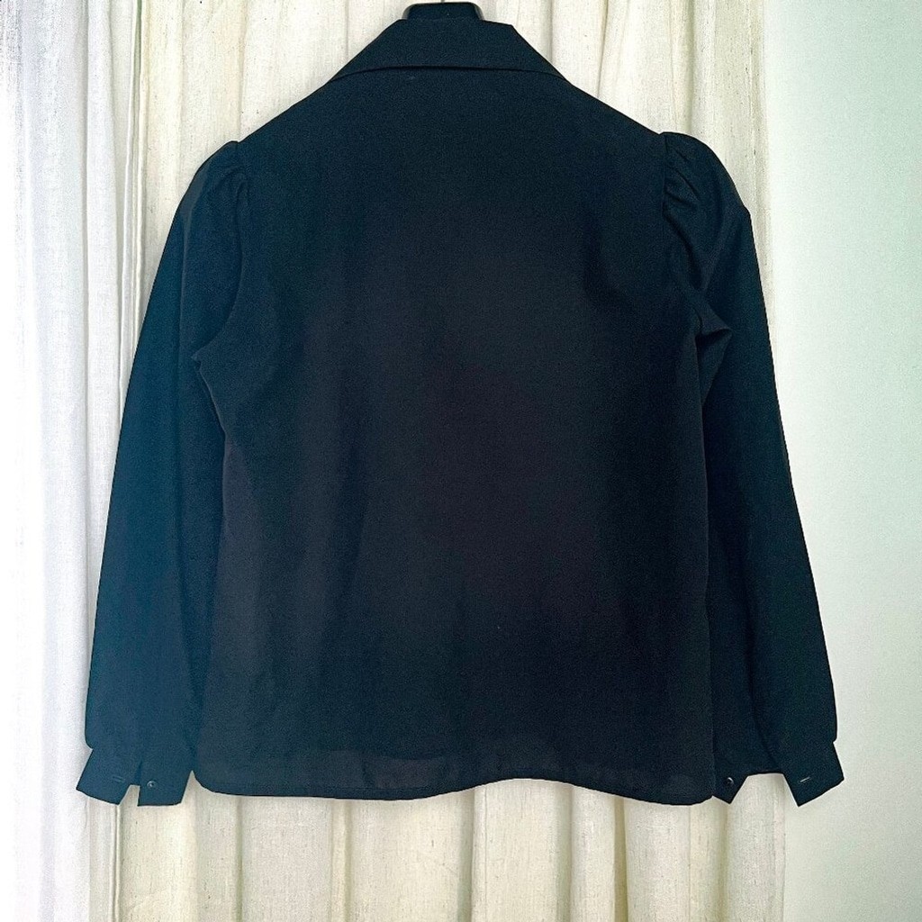 Donnkenny Retro Vintage Womens Black Button Up Pleated Blouse