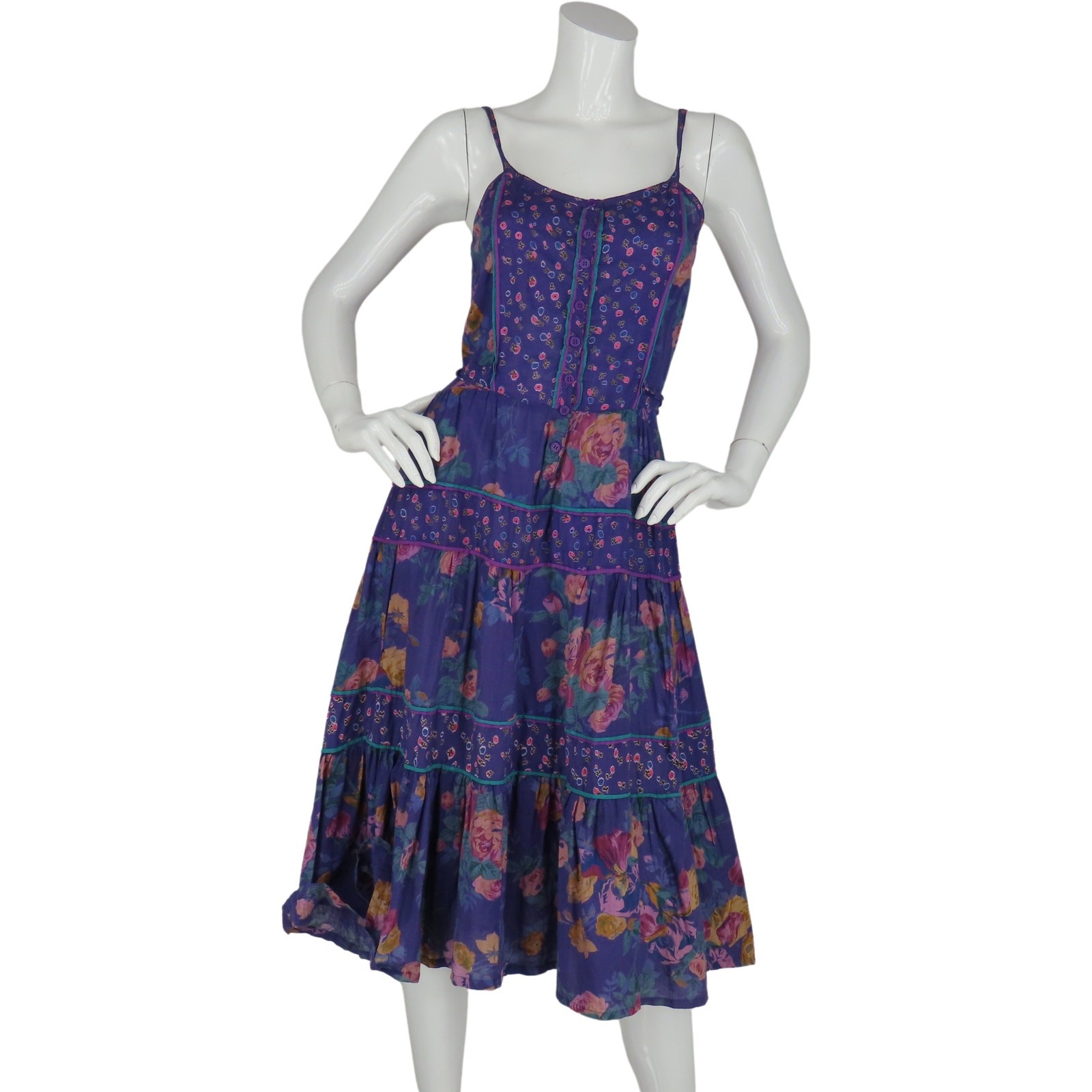 Vintage Broadway Star Floral Festival Cottagecore Romantic Gypsy Boho Dress XS