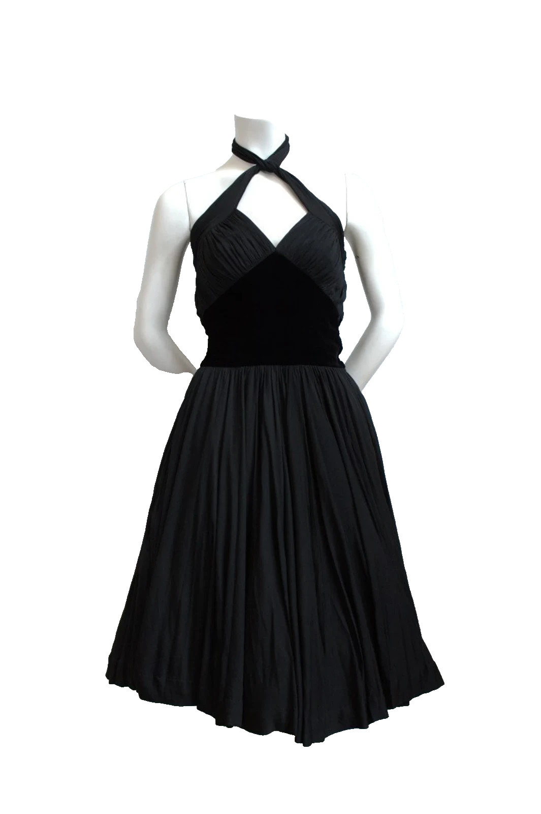 1950s Vintage Edward Abbot Black Cocktail Party Holdiay Halter Dress