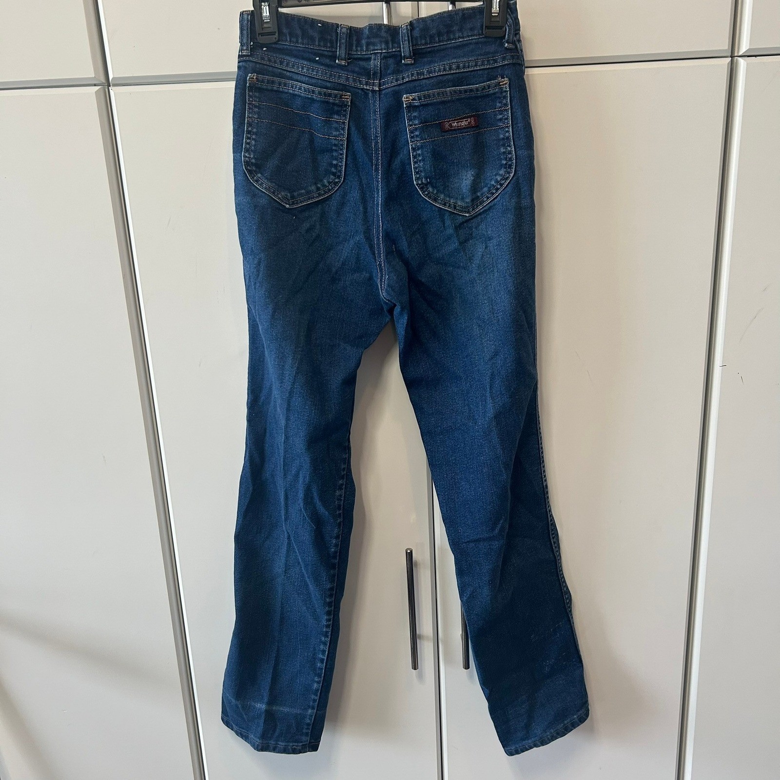 Vintage Wrangler High Rise Bareback Jeans Misses 12 Dark Wash Pocketless USA