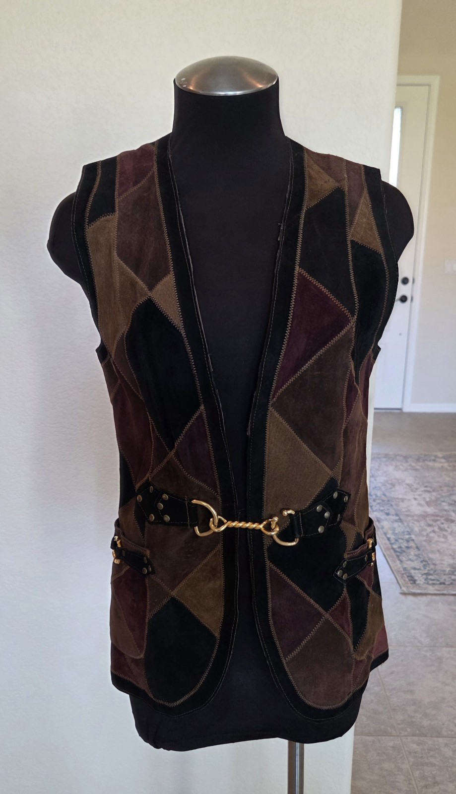 Vintage 70’s Cordoba Patchwork suede Vest W Horse Bit Closure Medium