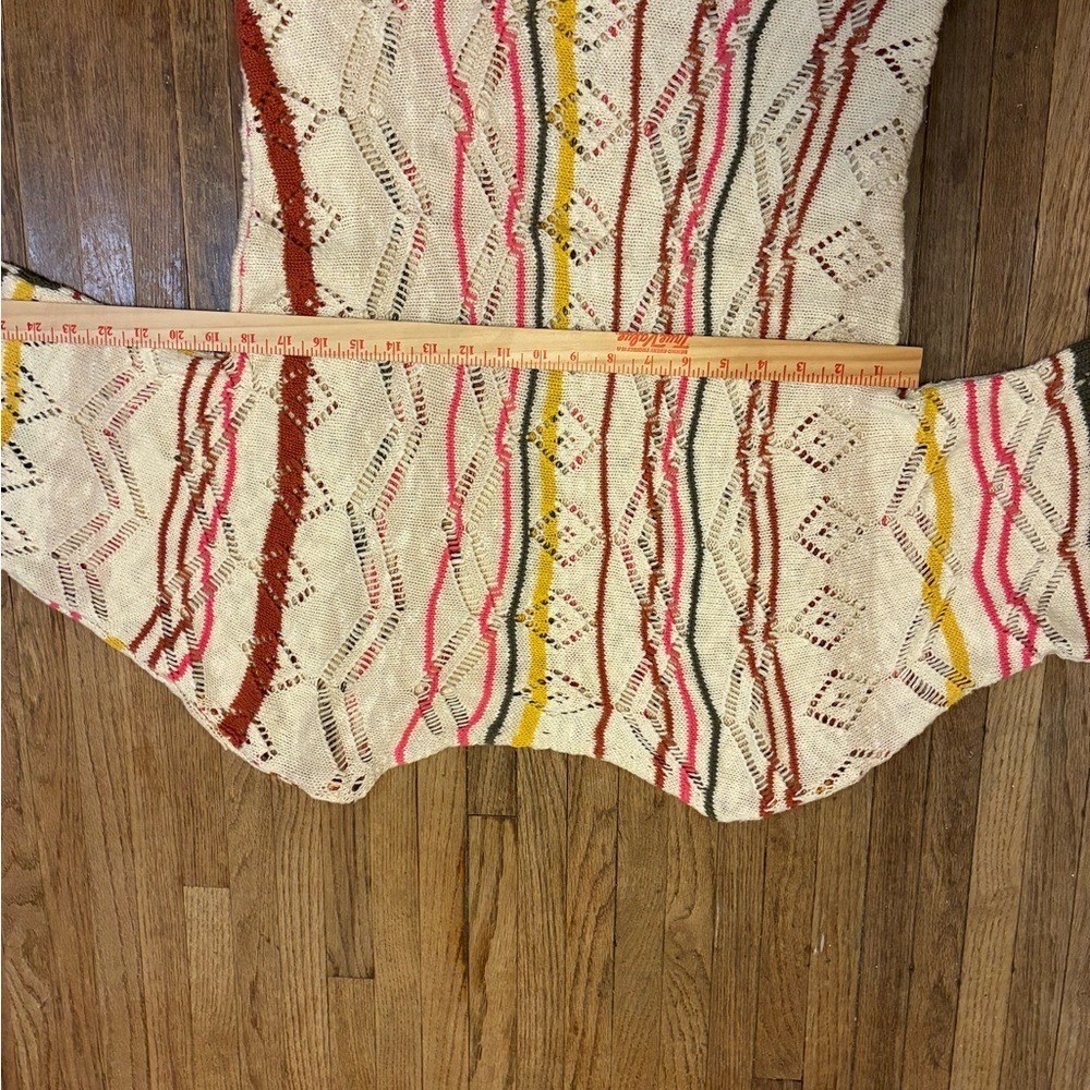 Sundance Cream Open-Knit Cotton Pullover with Yellow, Pink & Rust Stripes XS