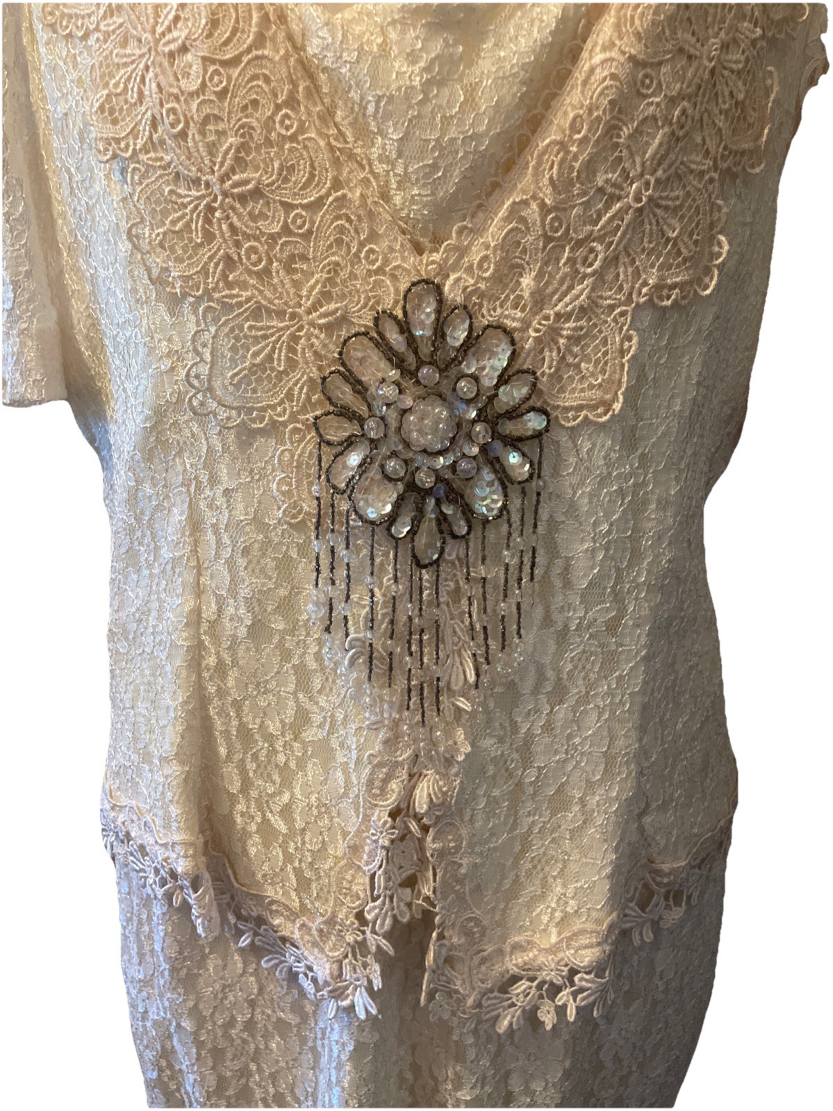 Vintage Speed Fashion Ivory Long Lined Dress Lace Size 19 Wedding