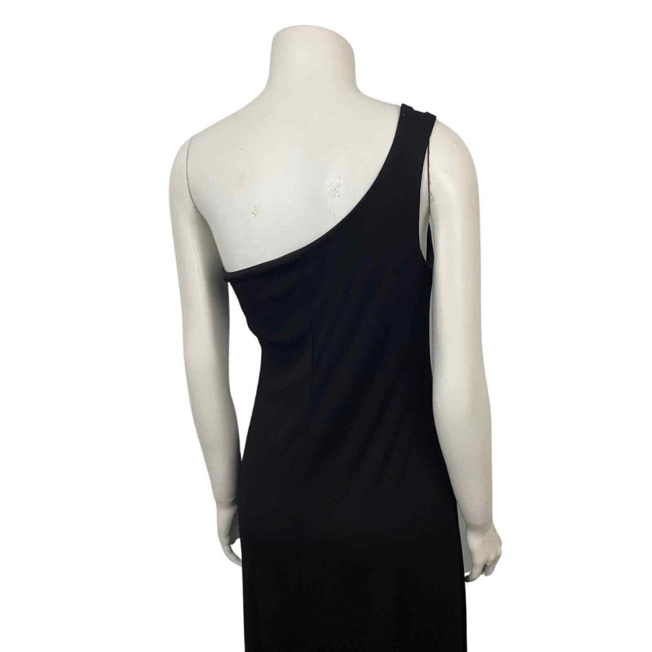 Vintage One Shoulder Black Evening Dress Rhinestone Asymmetrical Gown / medium ^