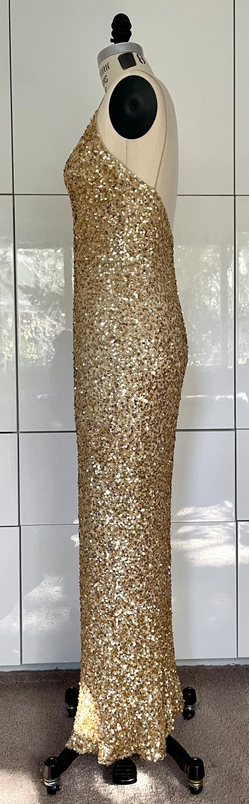 Vintage Gold Sequin, Formal Or Prom, Slip Dress. Size 6. Silk Bias Cut.