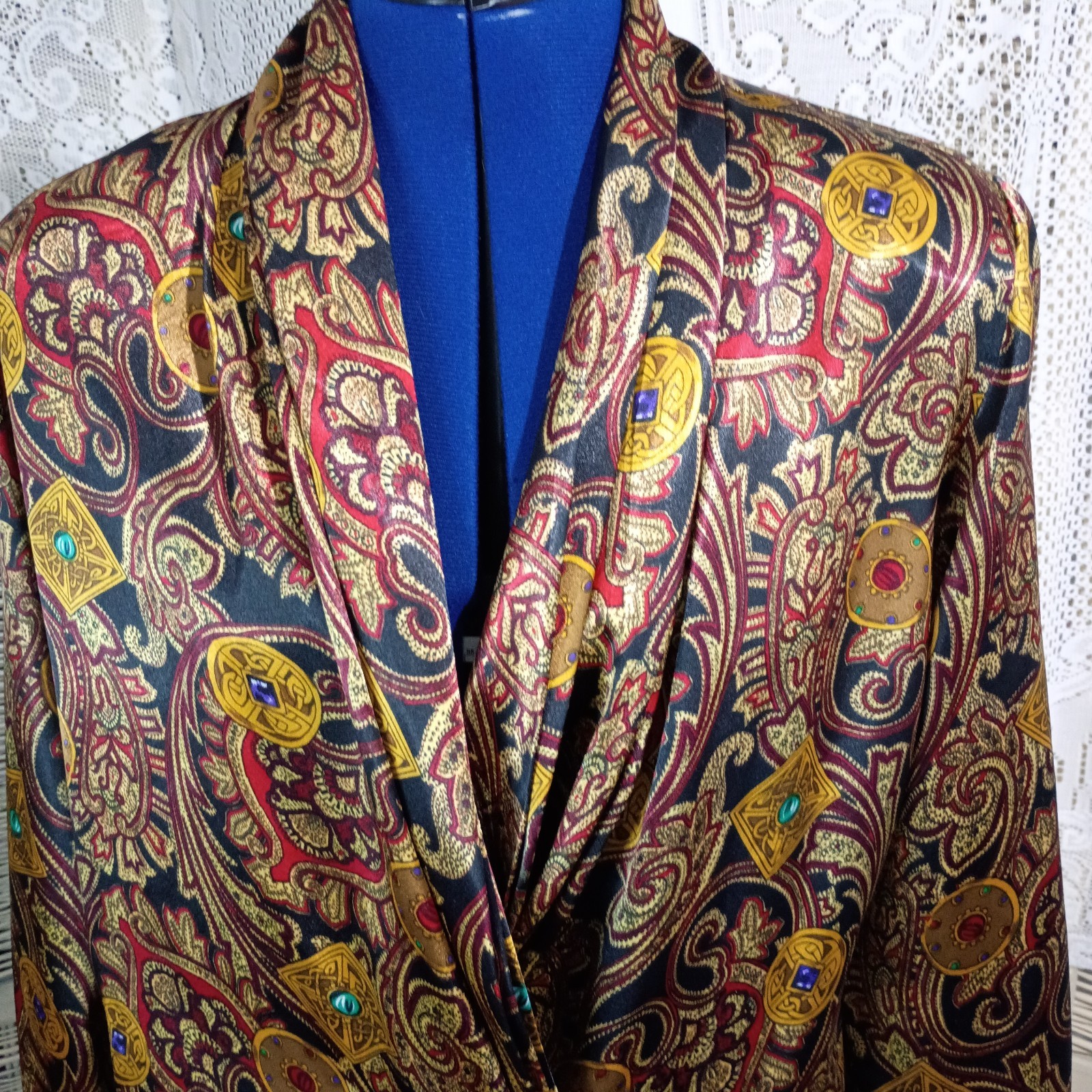 Vintage Satin Blazer Jacket – Gold & Burgundy