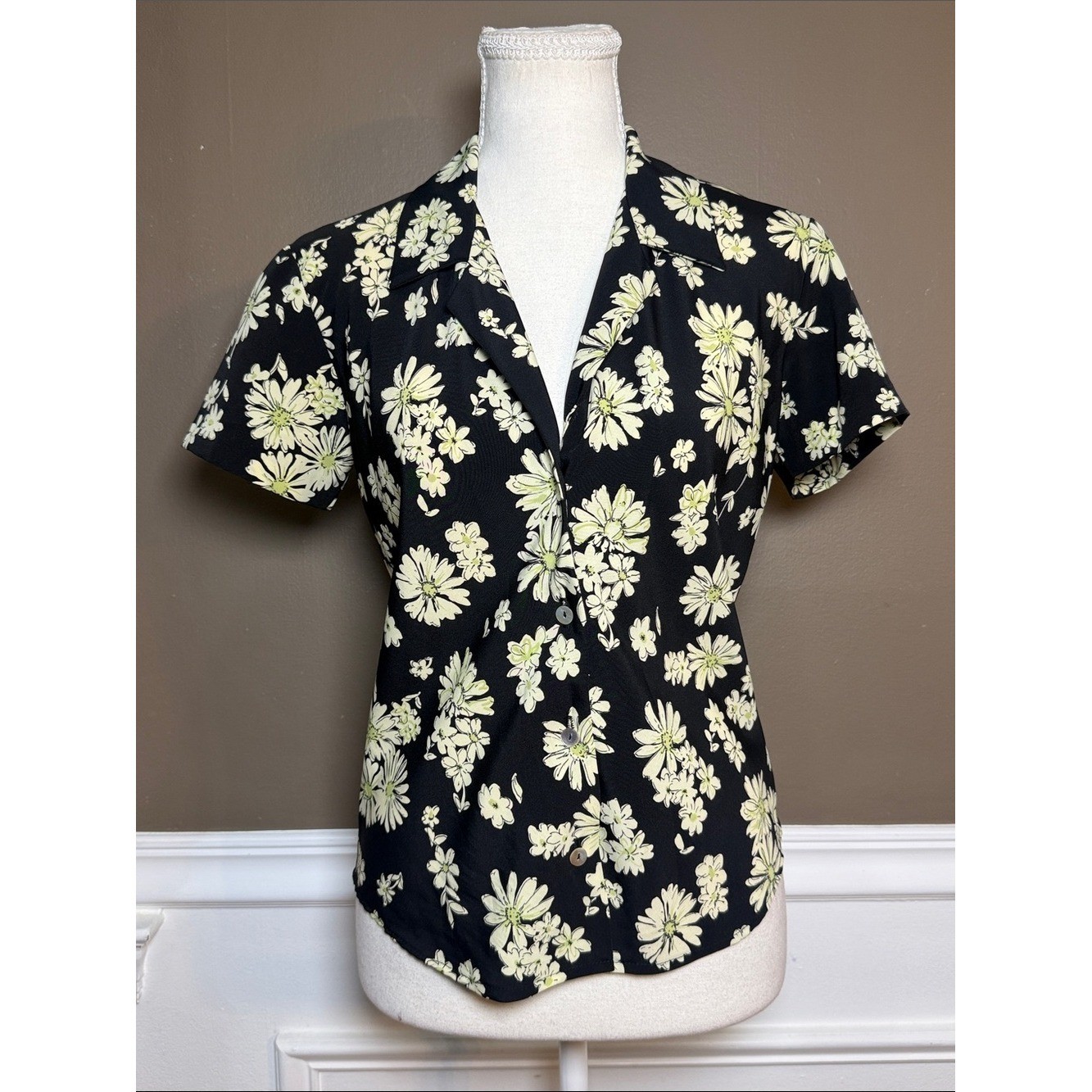 Vintage 90s Y2K Rampage Floral Button Up Blouse S Black Cottagecore