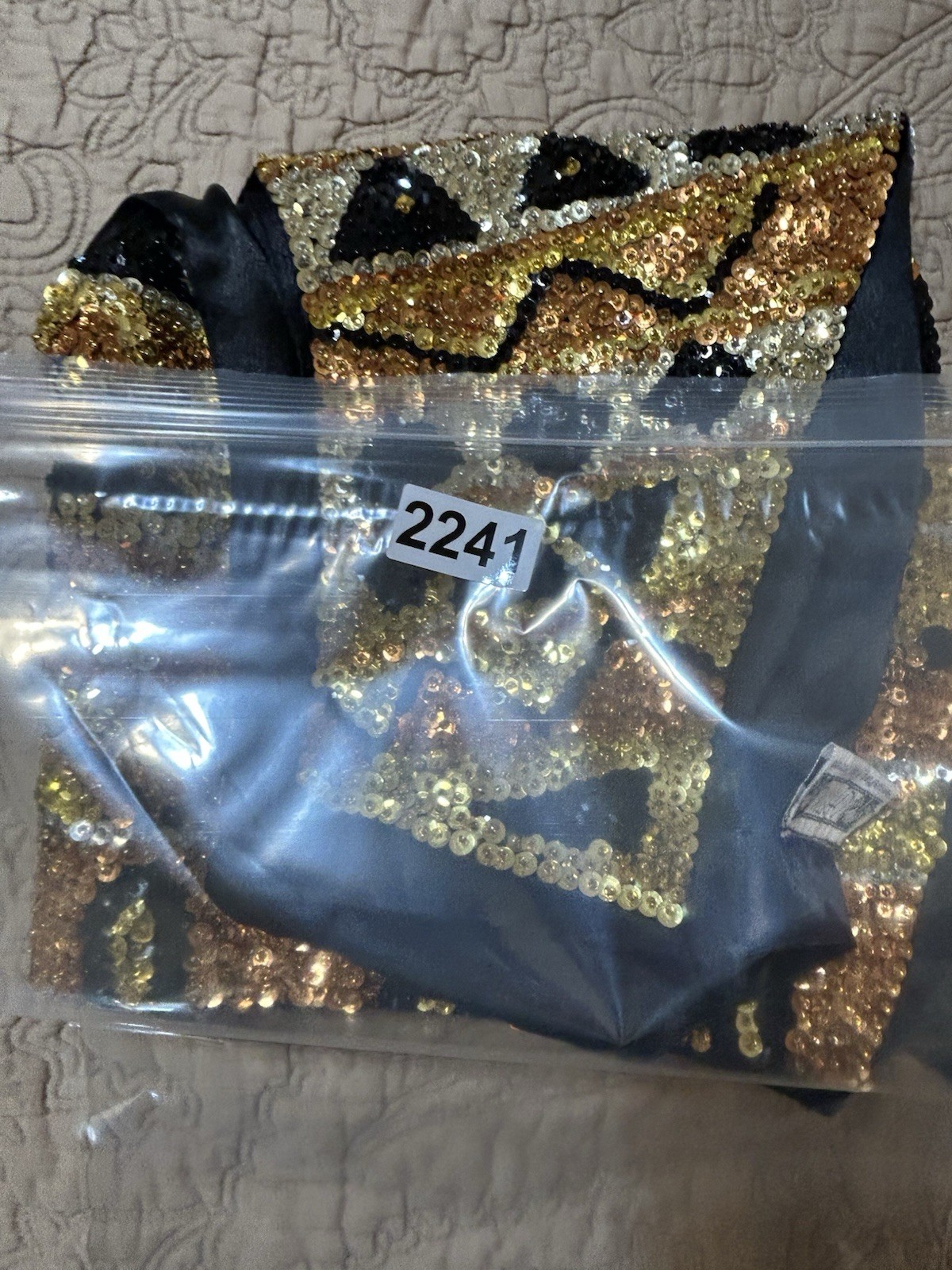 VTG Womans Size L Vest Sequin Beaded Gold Handmade Adj waist Casino Dealer