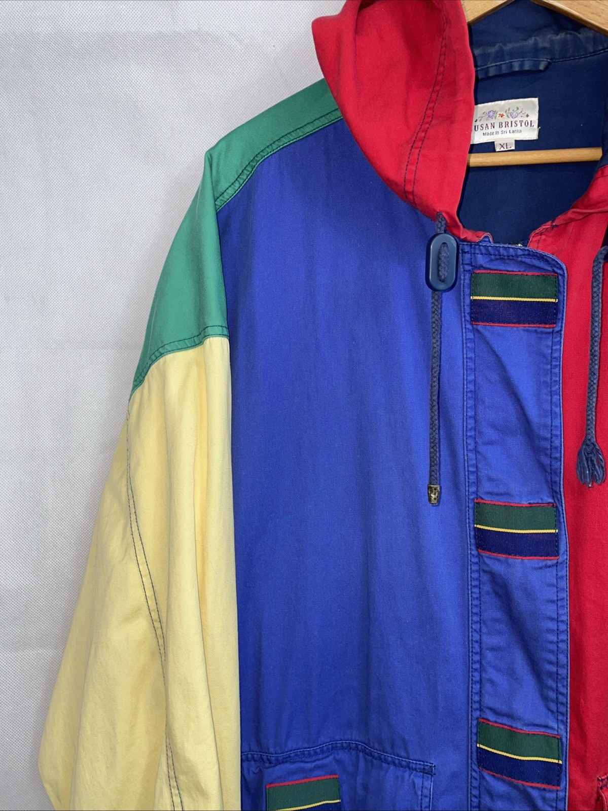 Vintage Susan Bristol Jacket Color Block Hooded Teacher 90s Primary Size XL