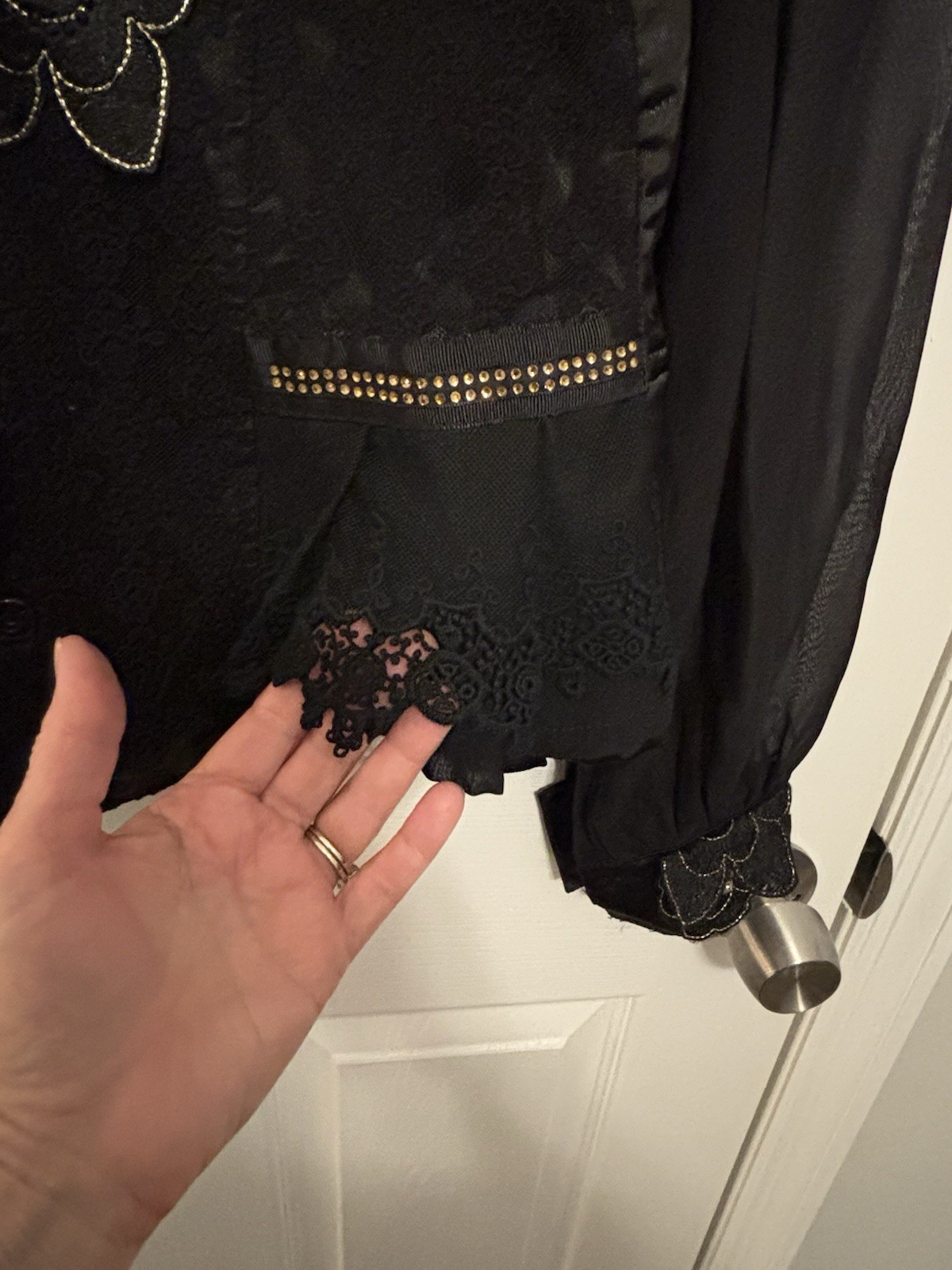 Vintage Victorian Black Jacket Embellished Lace Blouse Appliqué Beads Sequins