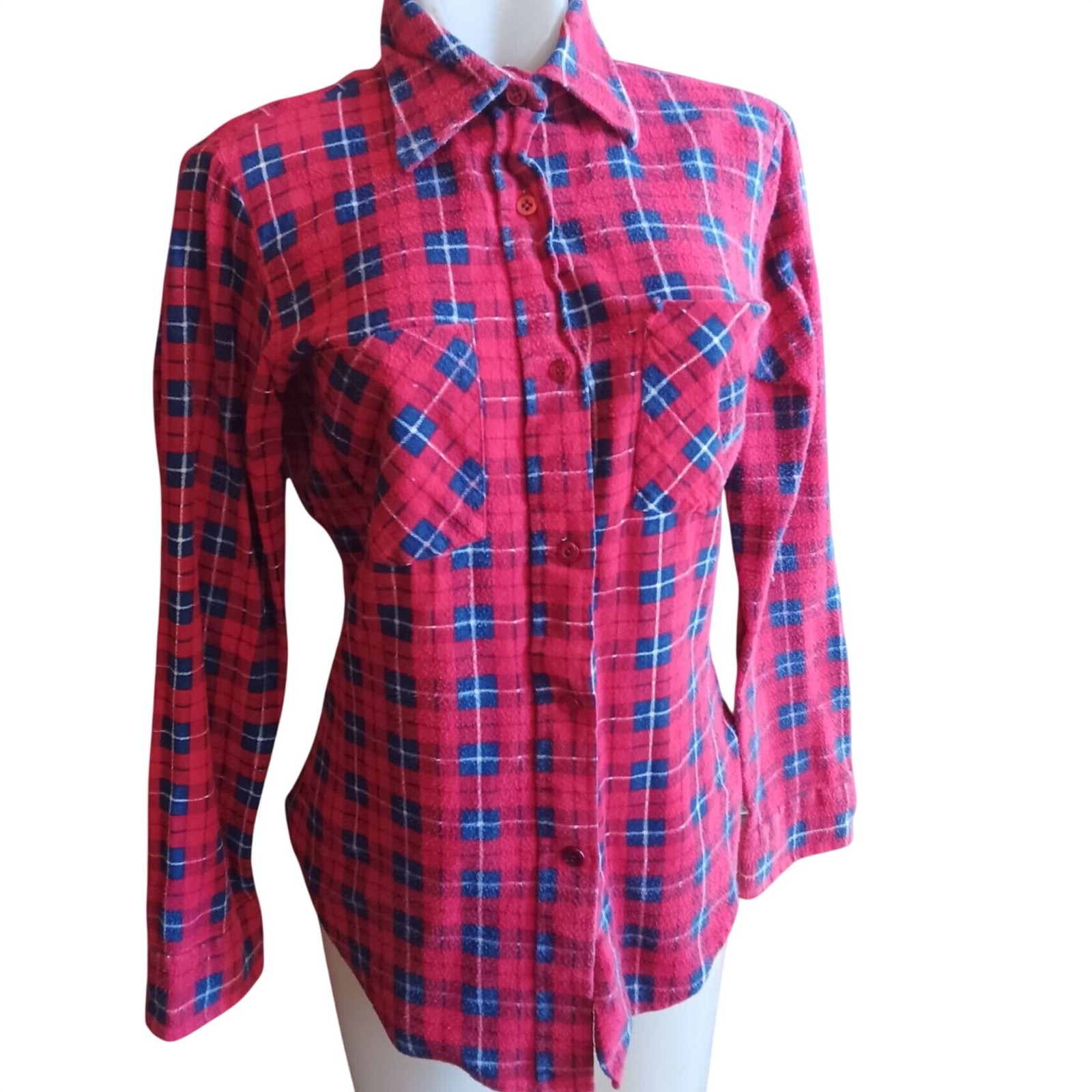True Vintage Flannel Shirt Small 1980s Rockabilly Red/Blue Checker by Sheplers