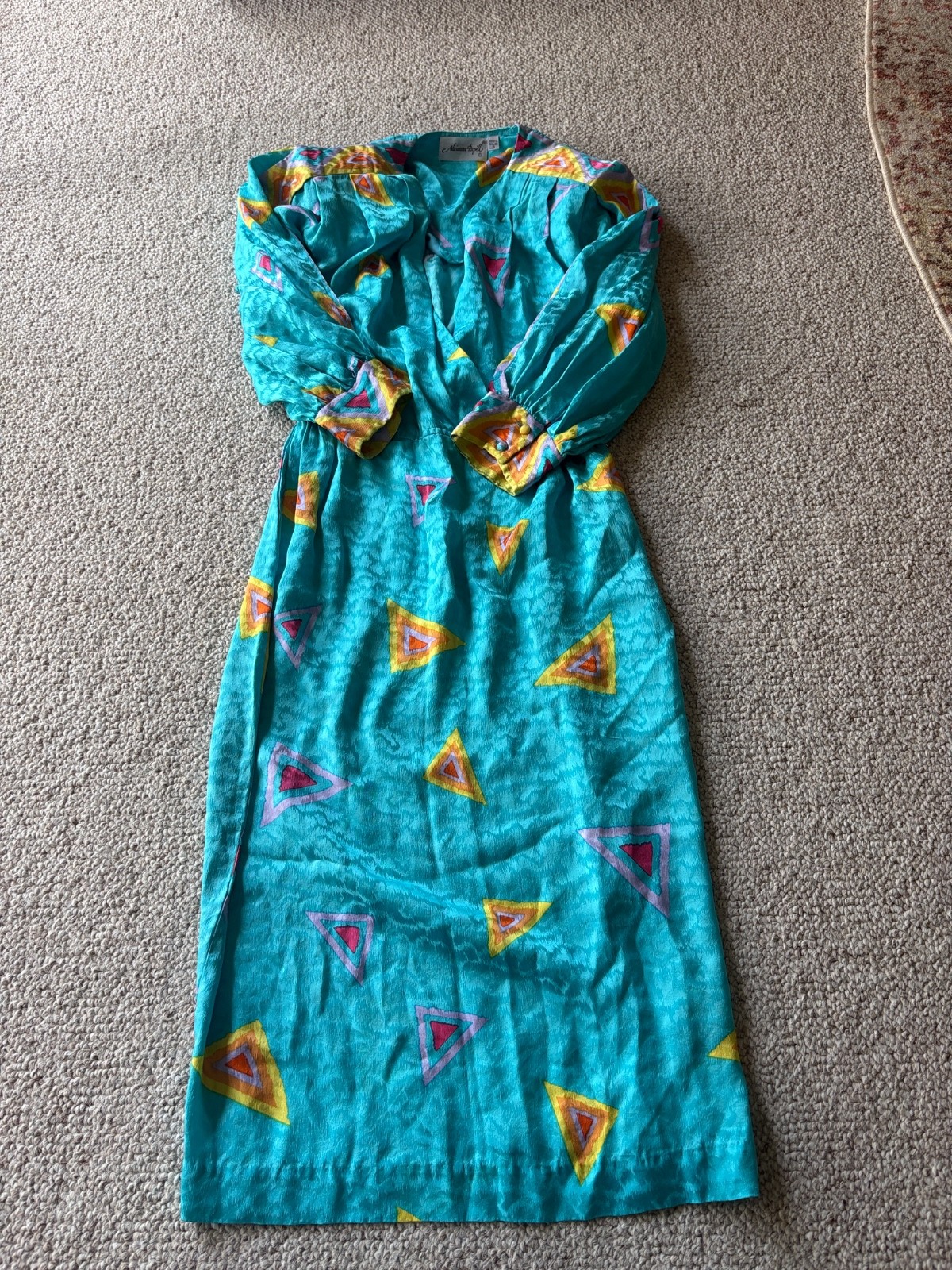 Vintage Adrianna Papell Silk Dress 6 Teal 80s 90s Retro Golden Girls Glam Chic