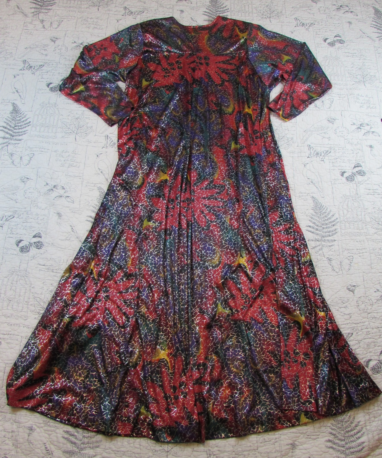 VTG 70s David Brown California Maxi Dress Kaftan Long Sleeve floral gold M