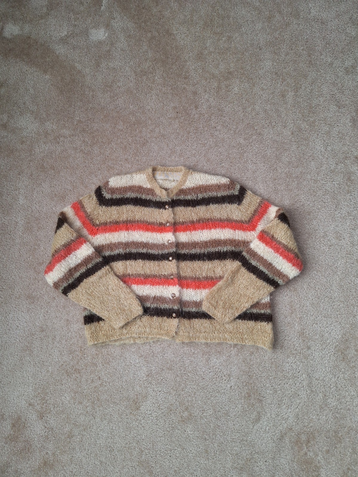 Vintage 50s 60s Striped Mohair Cardigan Sweater Women’s Size Large/X-Large