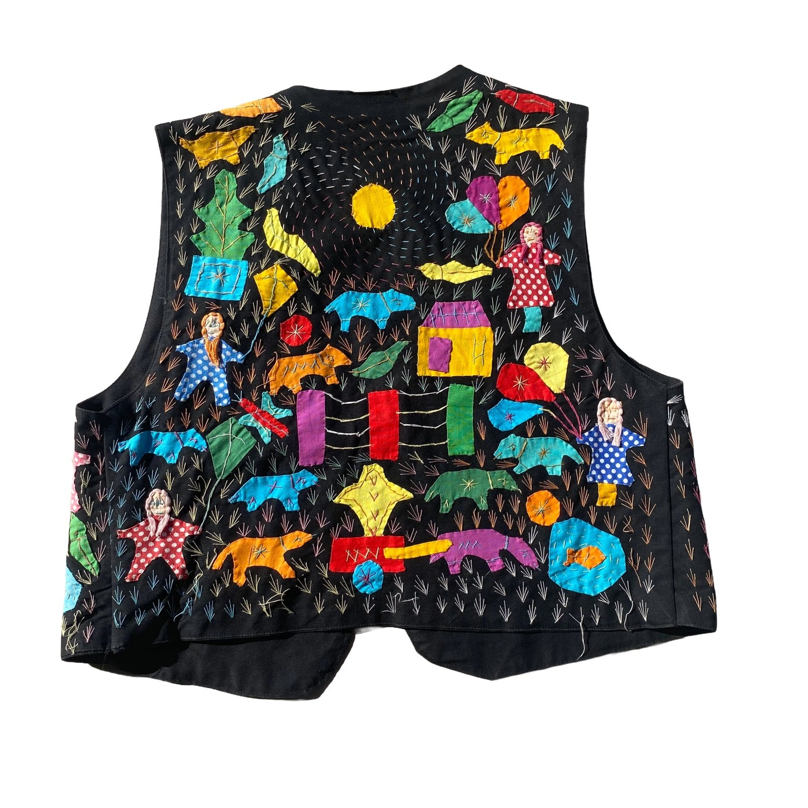 Rare VTG Hand Patched Vest Sz M Multicolor Cotton Animal Motif Novelty Ethnic
