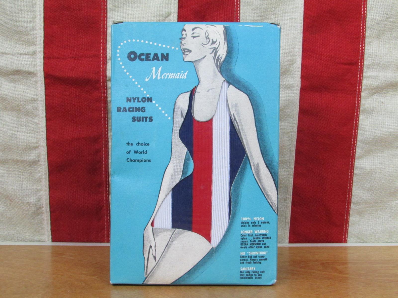 Vintage 1960s Ocean Mermaid Swimsuit NOS w/Liberty Magazine Framed Beach Pennant