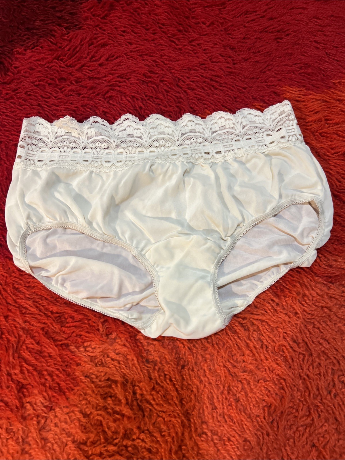 Vtg OLGA SECRET HUG Ivory SHEER NYLON & LACE SISSY PANTY Medium 6